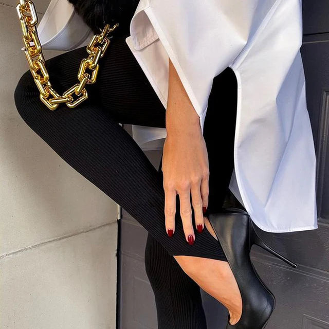 Beige Ribbed Knit Leggings High Waist Cotton Fitness Basic Pants Spring New All-match Female Skinny Leggings