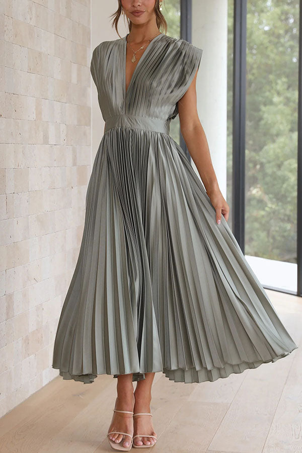 Hello Satin Pleated Midi Dress