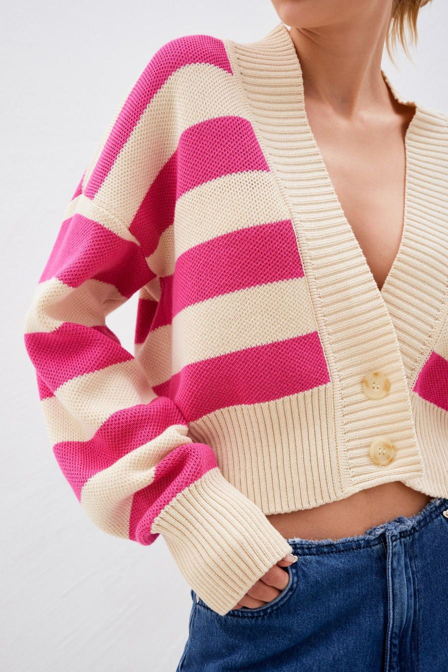Loose Russian Color Block Knit Cardigan