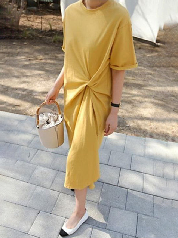 Original Color Irregularity Pleats Midi Dress