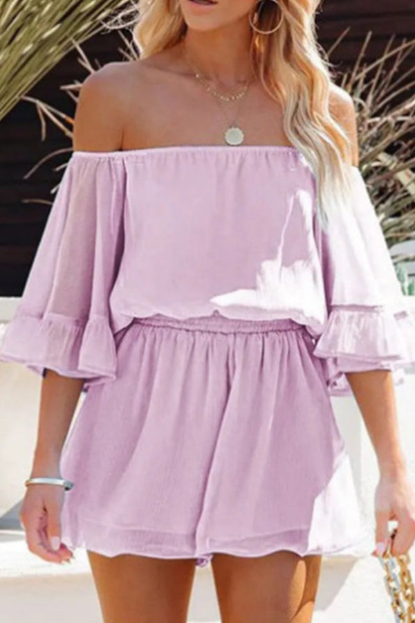 Paneled Short-sleeved Loose-fit Chiffon Jumpsuit