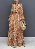 Novelty Coffee Print Wrinkled Chiffon Jumpsuit Long Sleeve Ao1045