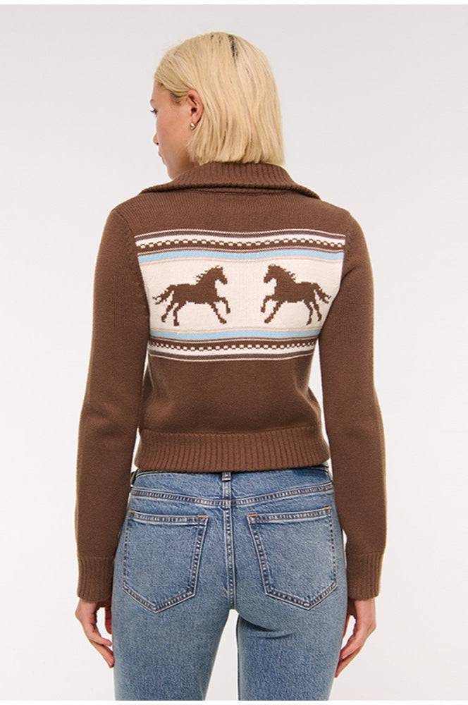 Versatile Collared Color-block Short Knit Cardigan