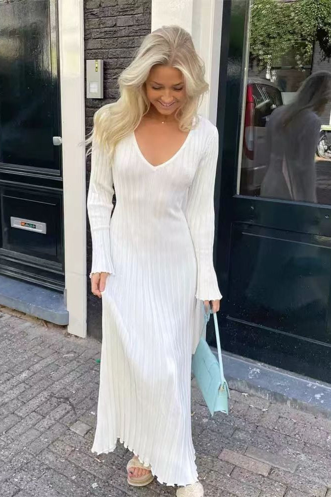 Flare Sleeve V-neck Sweater Dress