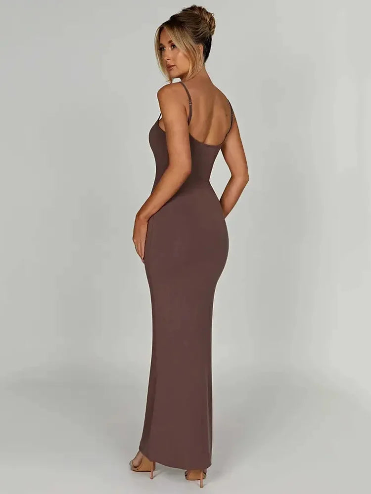 Spaghetti Strap Backless Bodycon Maxi Dress Slim Party Club Female Vesidos Street Evening Dress
