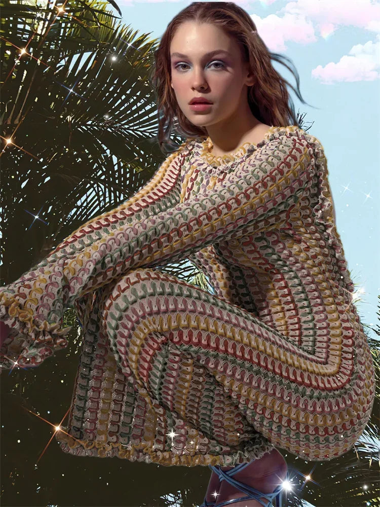 Lace Beach Holiday Long Dress Backless Female Hollow Out Patchwork Loose Contrast Party Dress Maxi Dress