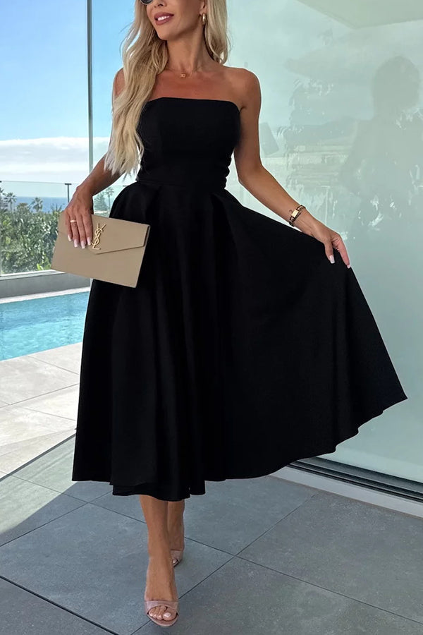 Sweet Cascade Color Off Shoulder Pocket Full Hem Midi Dress