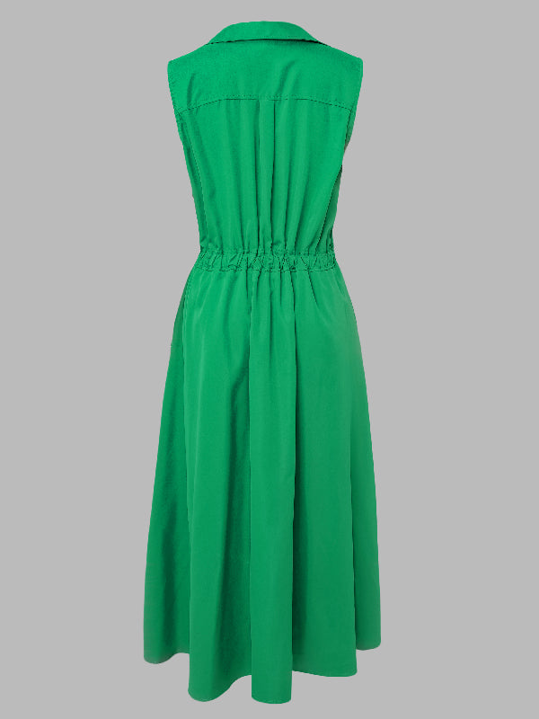 Sleeveless Color Lapel Midi Dresses