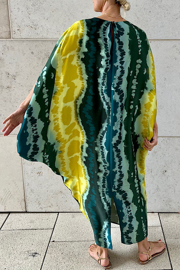 From Beach to Dinner Printed Kimono Drape Loose Midi Dress