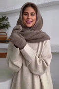 Color Knitted Hooded Scarf and Thick Warm Gloves Two-piece Set
