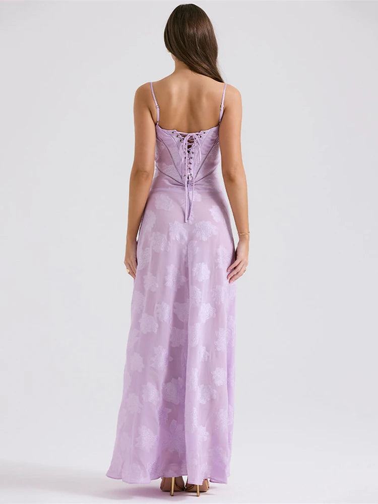 Print Backless Maxi Dress for New Spaghetti Strap Sleeveless Loose A-line Club Party Long Dress
