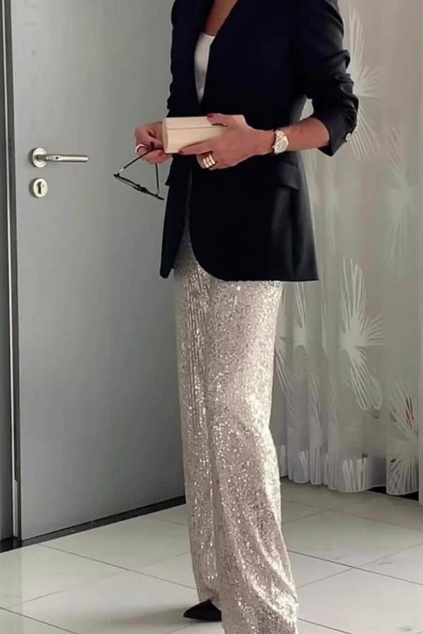 Color Sequined Fashionable Straight Pants
