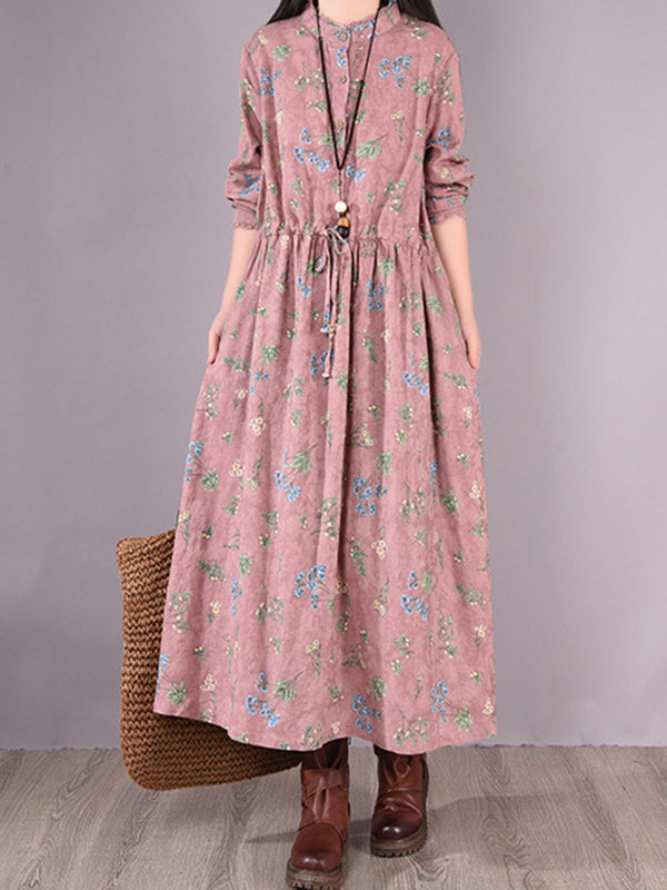 Printed Ramie Cotton Loose Midi Dress