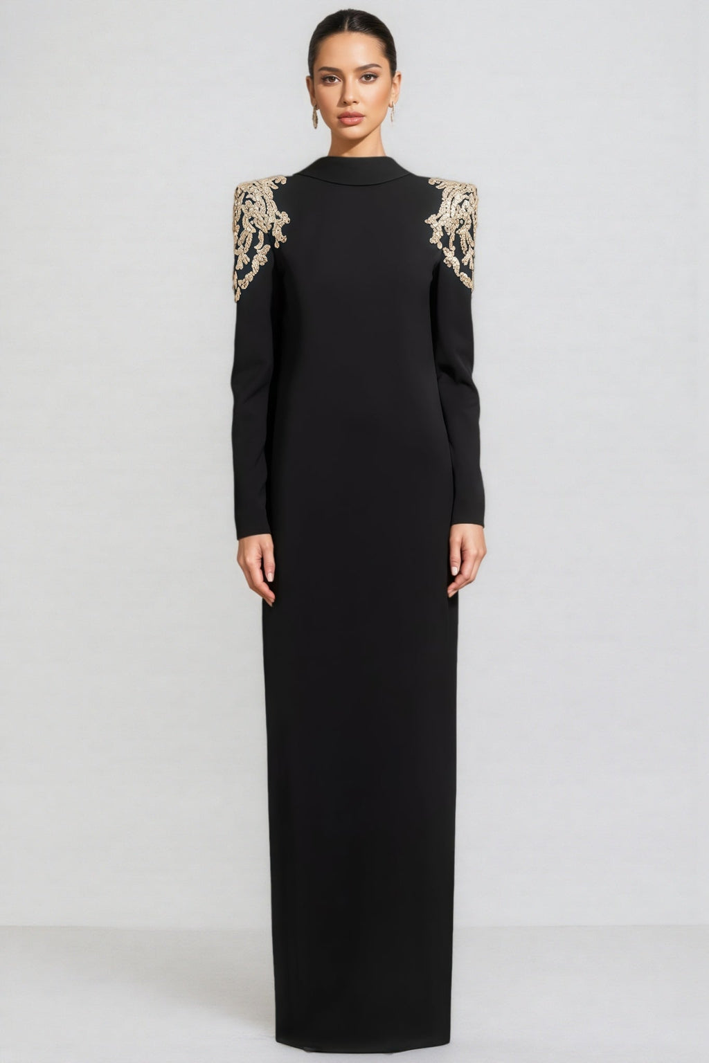 Luned Beaded Rhinestone Backless Maxi Dress