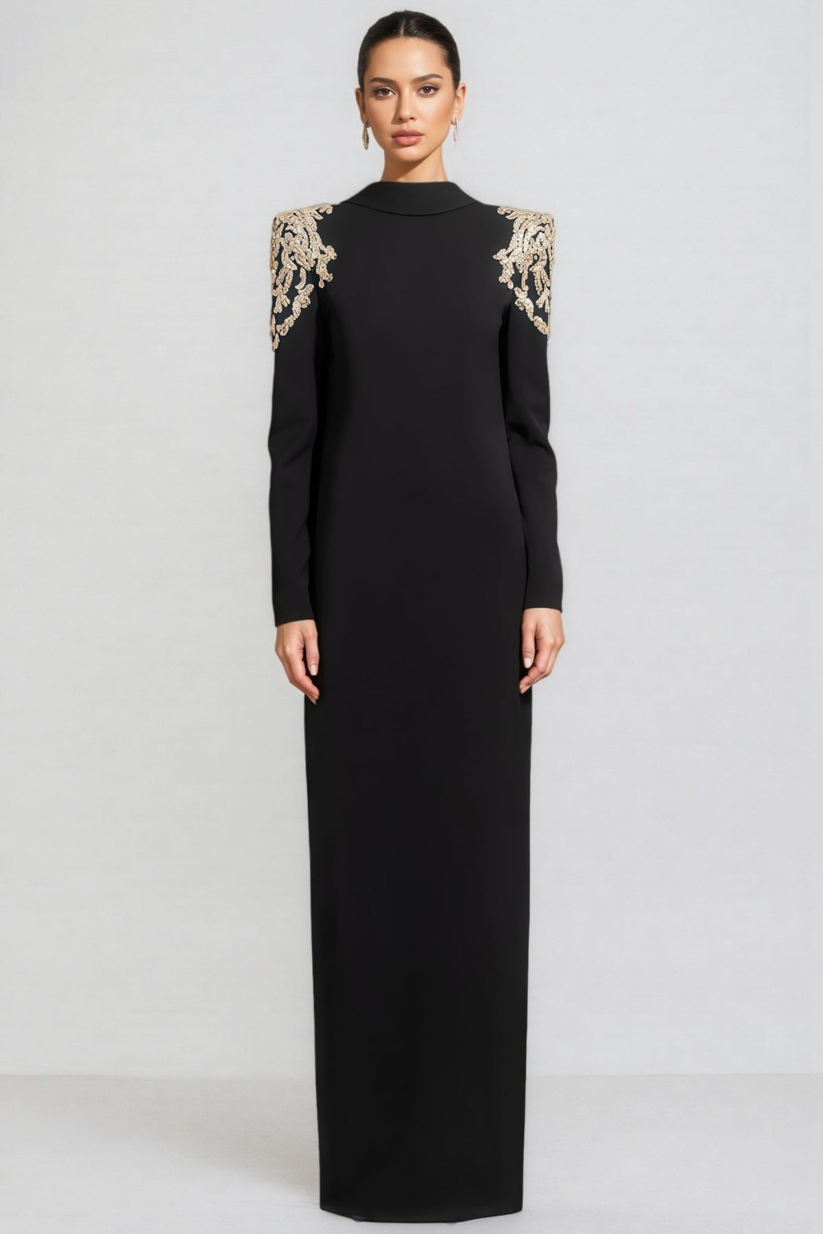 Luned Beaded Rhinestone Backless Maxi Dress