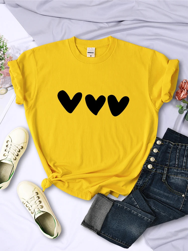Black Heart Printing Female T-shirts Personality Street Short Sleeve All-math Soft Tee Clothing Breathable Tops