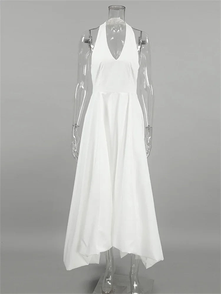 White V-neck Backless Long Dress Female Sleeveless High Waist Bodycon Dress Maxi Dress