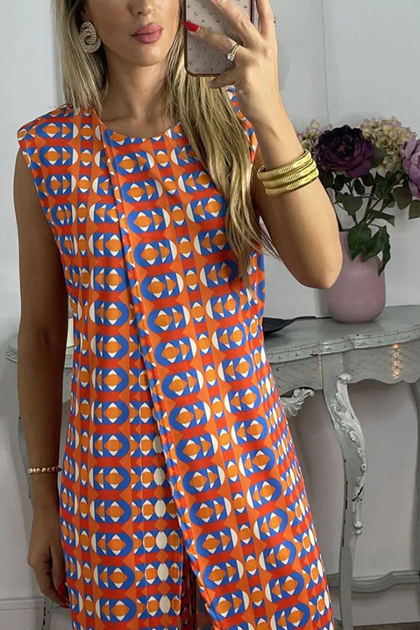 Retro Print Split Top Two-piece Set