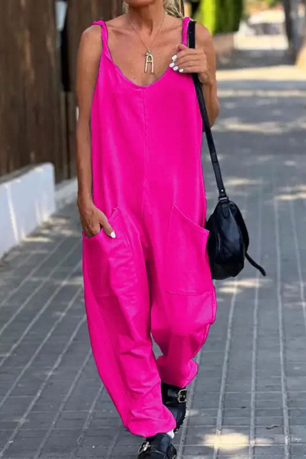 Relaxing Bay Color Pocketed Beach Jumpsuit