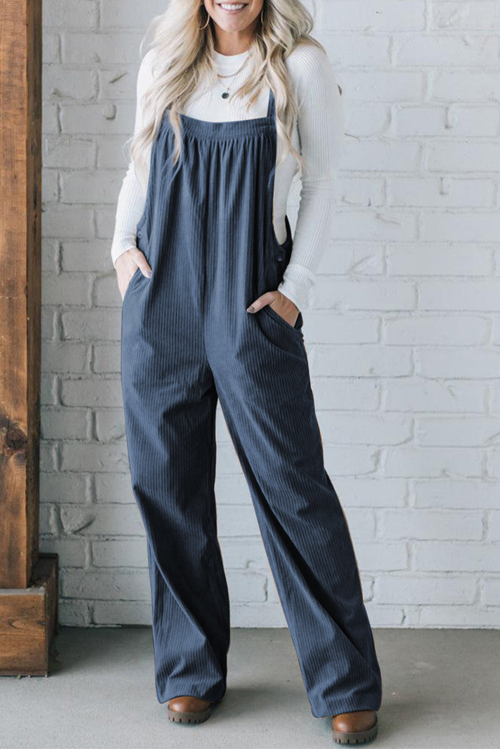 Color Pocketed Corduroy Overall