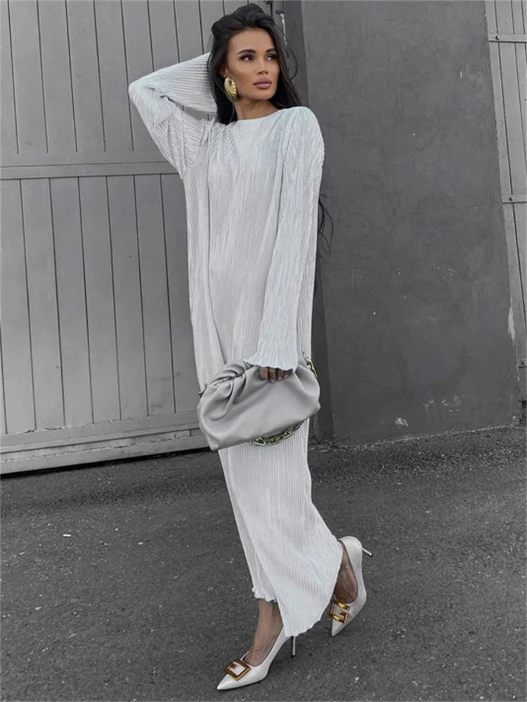 Loose Female Long Dress Long Sleeve Basic High White Summer for Maxi Dress Outfits
