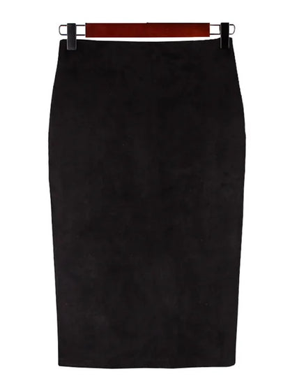 Suede Color Pencil Skirt Female Autumn Winter High Waist Bodycon Split Thick Stretchy Skirts