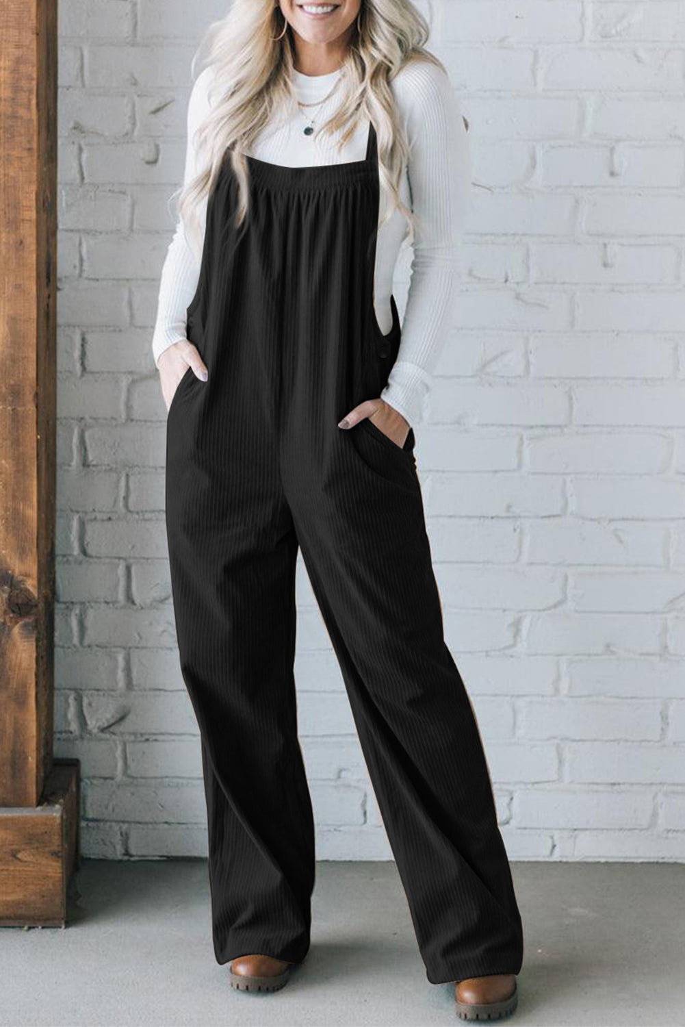Color Pocketed Corduroy Overall