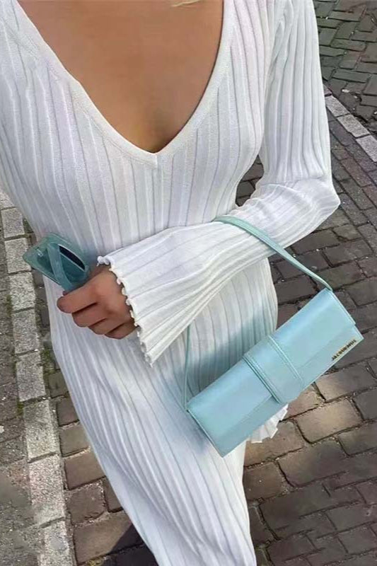 Flare Sleeve V-neck Sweater Dress