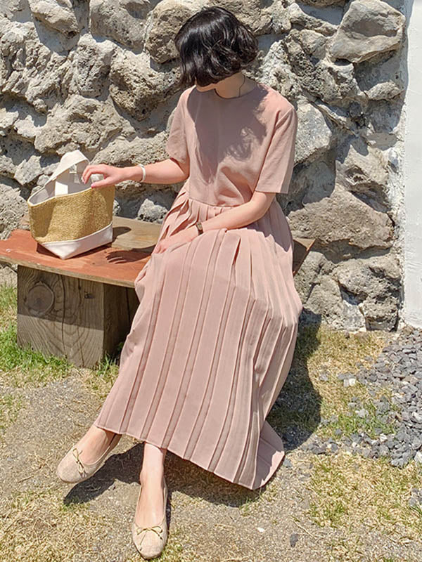 Urban Ruffled Split-joint High Waisted Short Sleeves Midi Dress