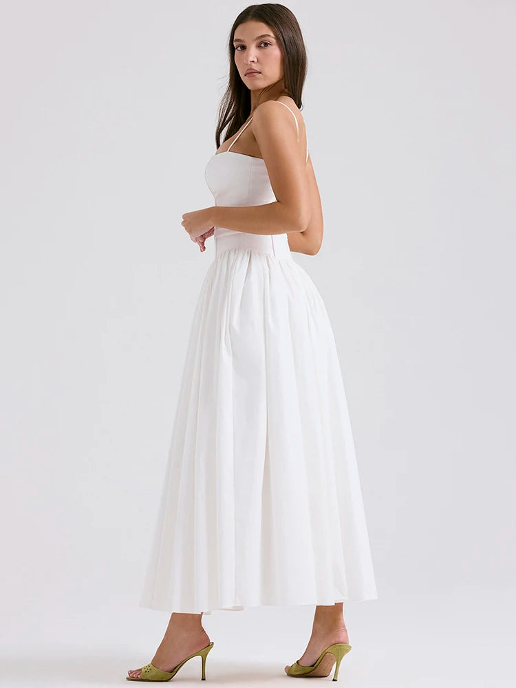 White Sundress Spaghetti Strap Backless Midi Dress for Sleeveless A-line Loose Long Dress New
