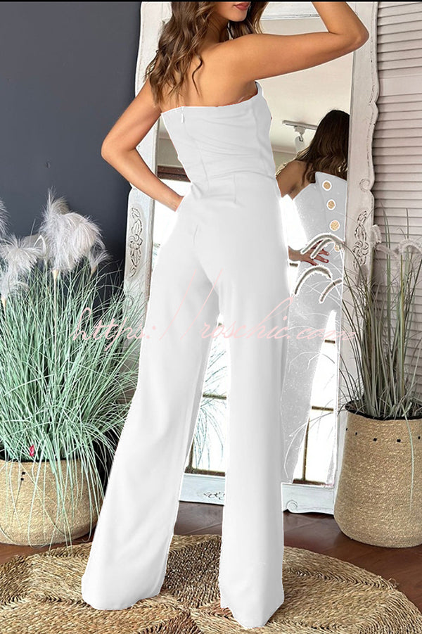Color Tube Top Gold Button Embellished Bootcut Jumpsuit