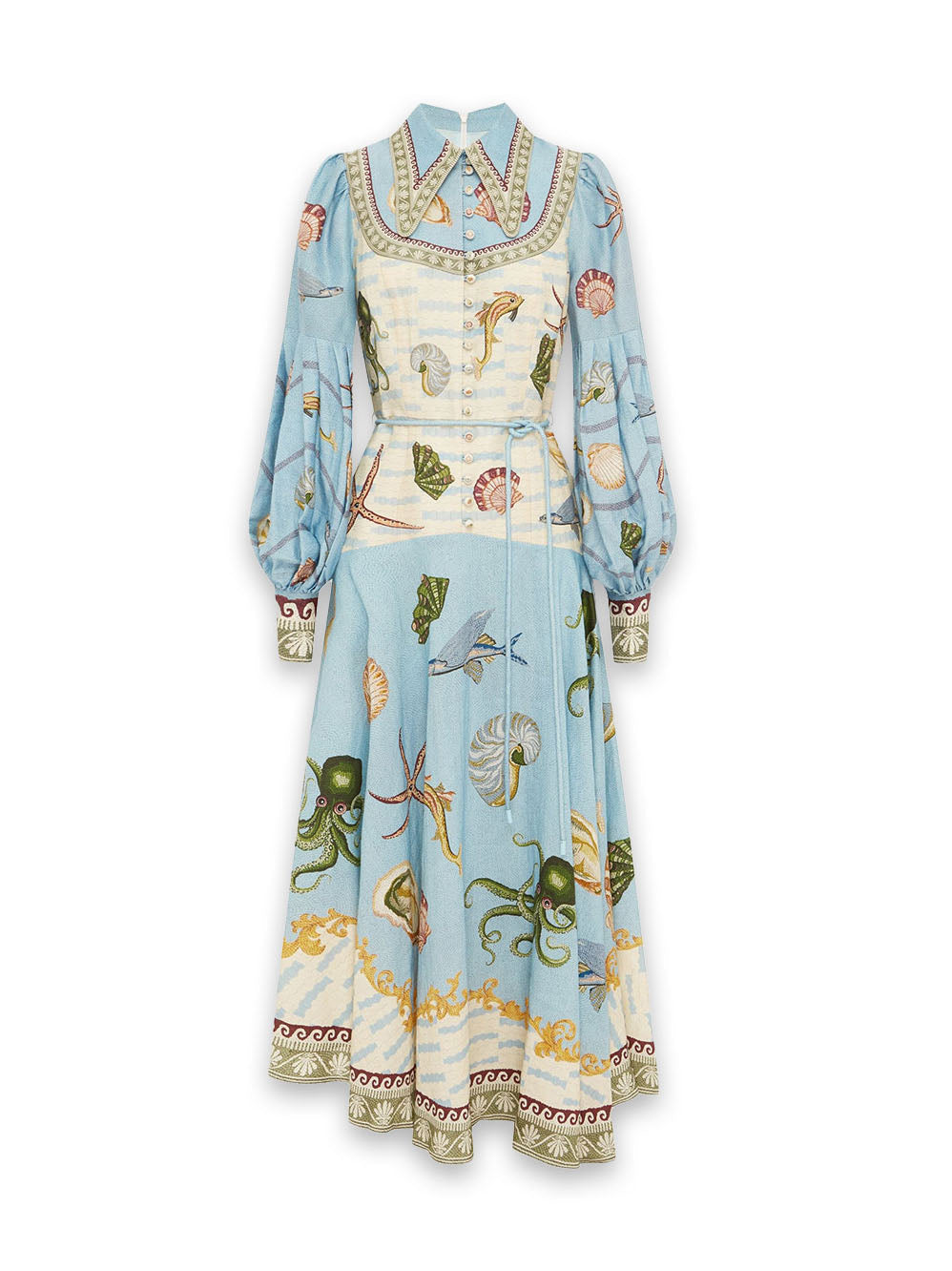 Unique Deep Sea Print Single Breasted Midi Dress
