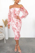 Shine Bright Off Shoulder Smocked Waist Midi Dress