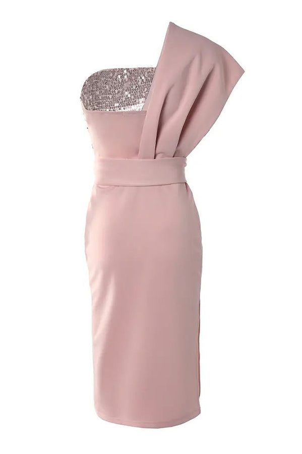 Day Sequins Patch One Shoulder Midi Dress