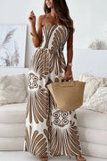 Unique Printed Off-shoulder Pleated Wide-leg Jumpsuit