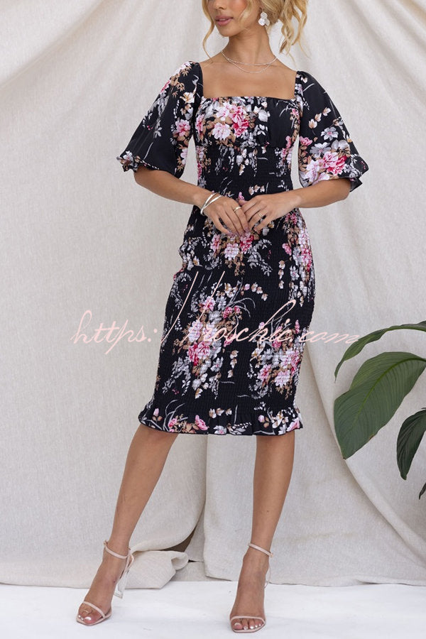 Midnight Beauty Smocked Midi Dress