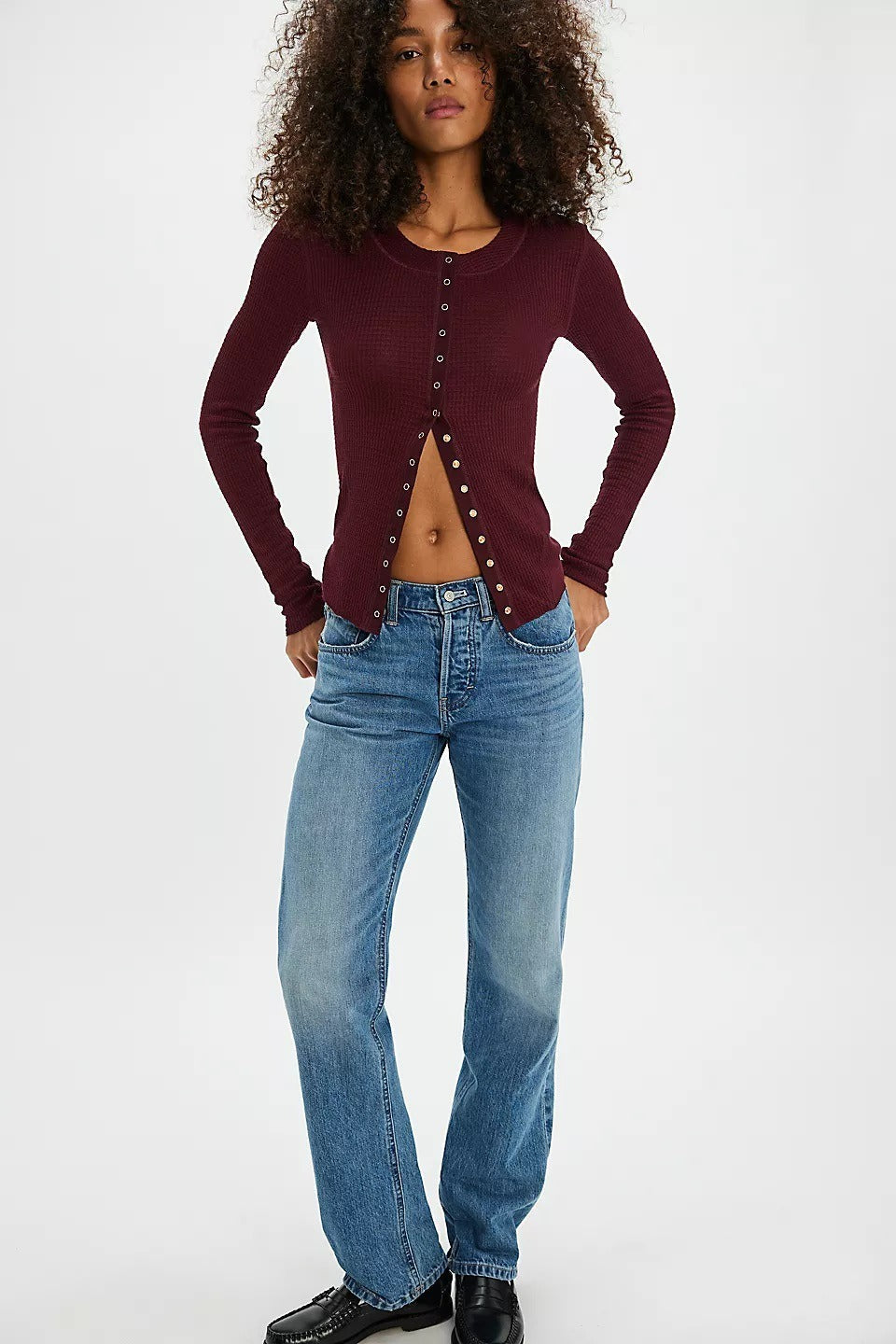 Single-button Fitted Long-sleeve Knit Cardigan