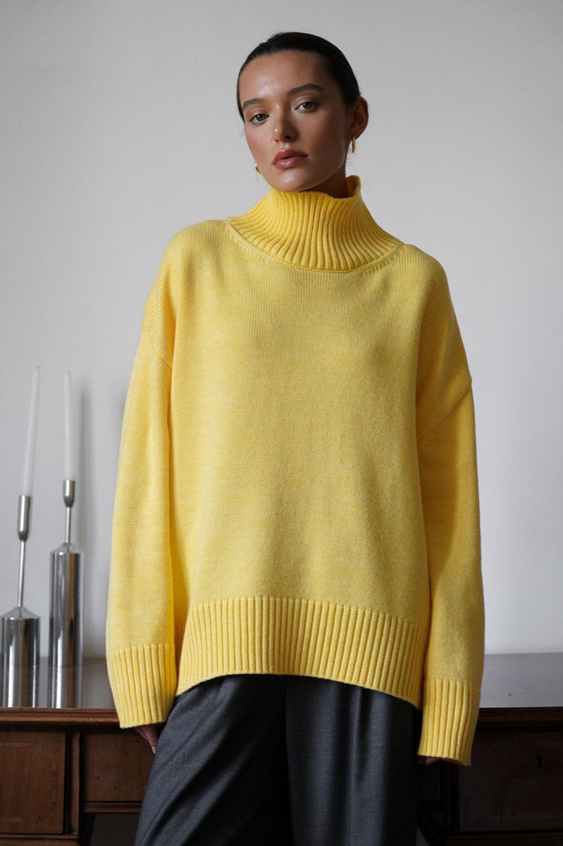 High Neck Slouchy Slim-fit Knit Sweater