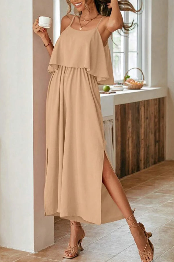 Comfort Slit Ruffled Suspenders Jumpsuit