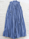 Loose Sleeveless Pleated See-through Round-neck Midi Dresses