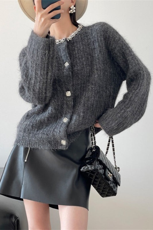 V-neck Slim-fit Knit Cardigan