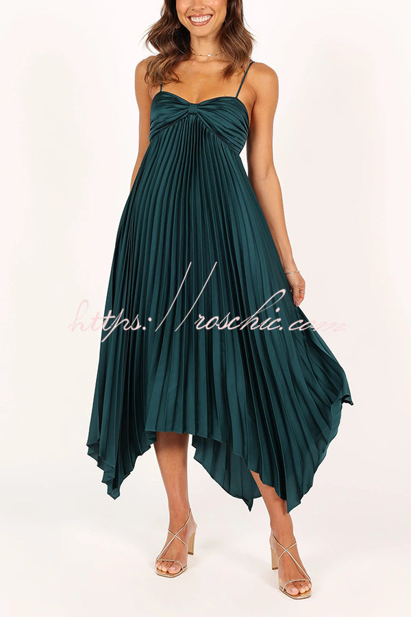 Color Suspender Pleated Irregular Midi Dress