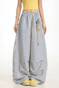 Blue Plaid Curved Pants