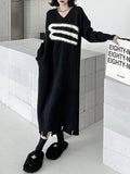 Long Sleeves Loose Split-joint Split-side V-neck Midi Dresses Sweater Dresses