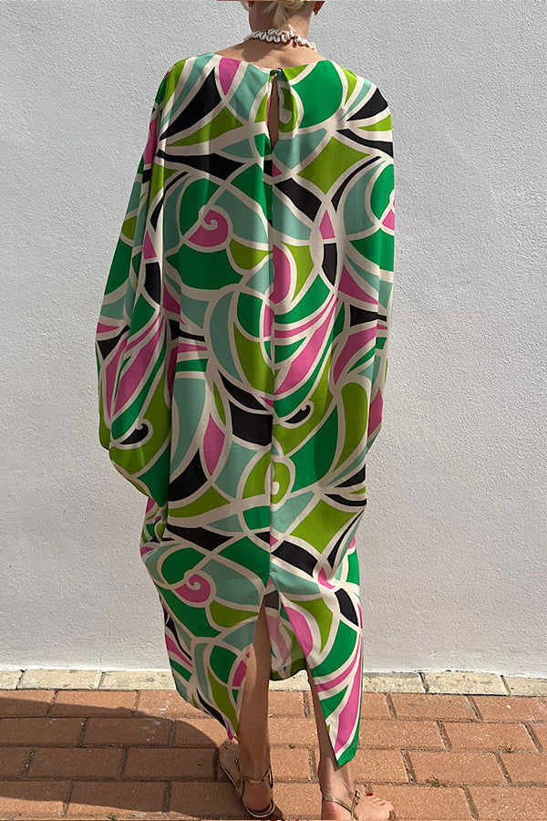 From Beach to Dinner Printed Kimono Drape Loose Midi Dress