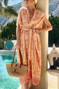Conch Print V-neck Lace-up Beach Midi Dress