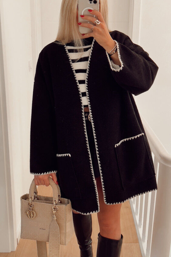 Color Piping Woolen Coat