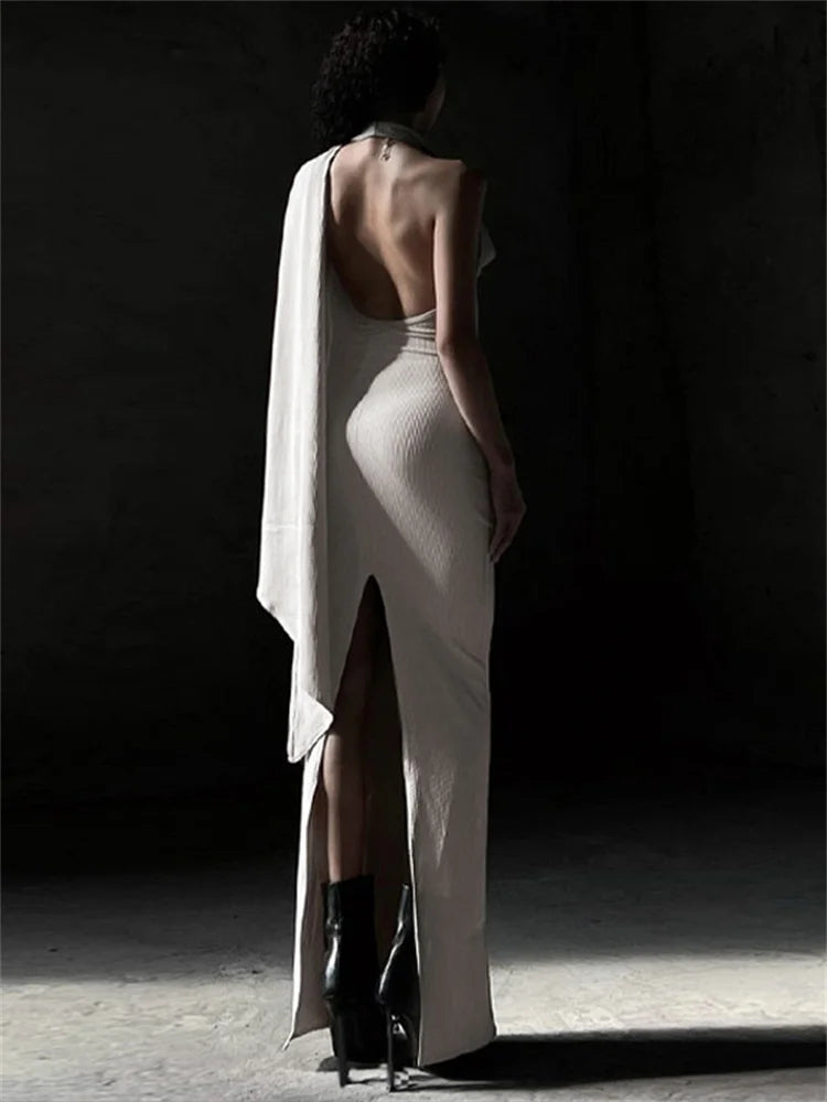 Backless for Maxi Dress Slim Hanging Neck Sleeveless Summer High Street Outfits Long Skirt New