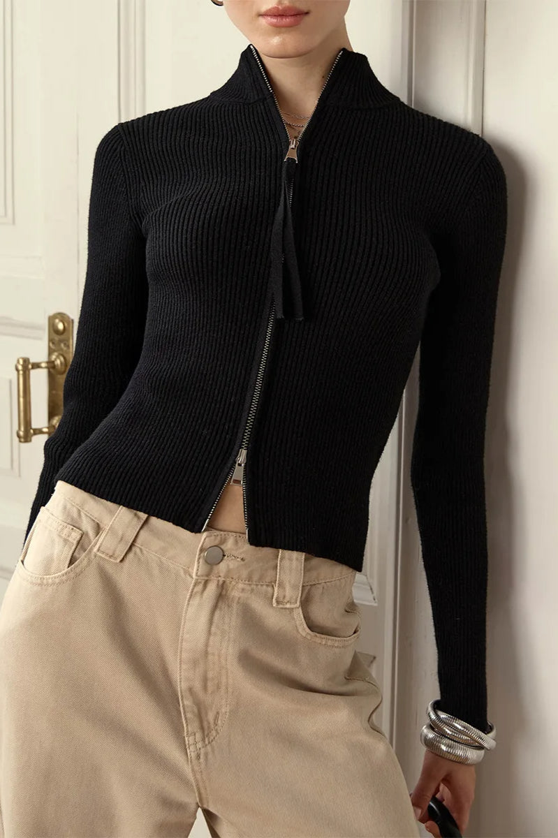 Zip Front Knit Cardigan