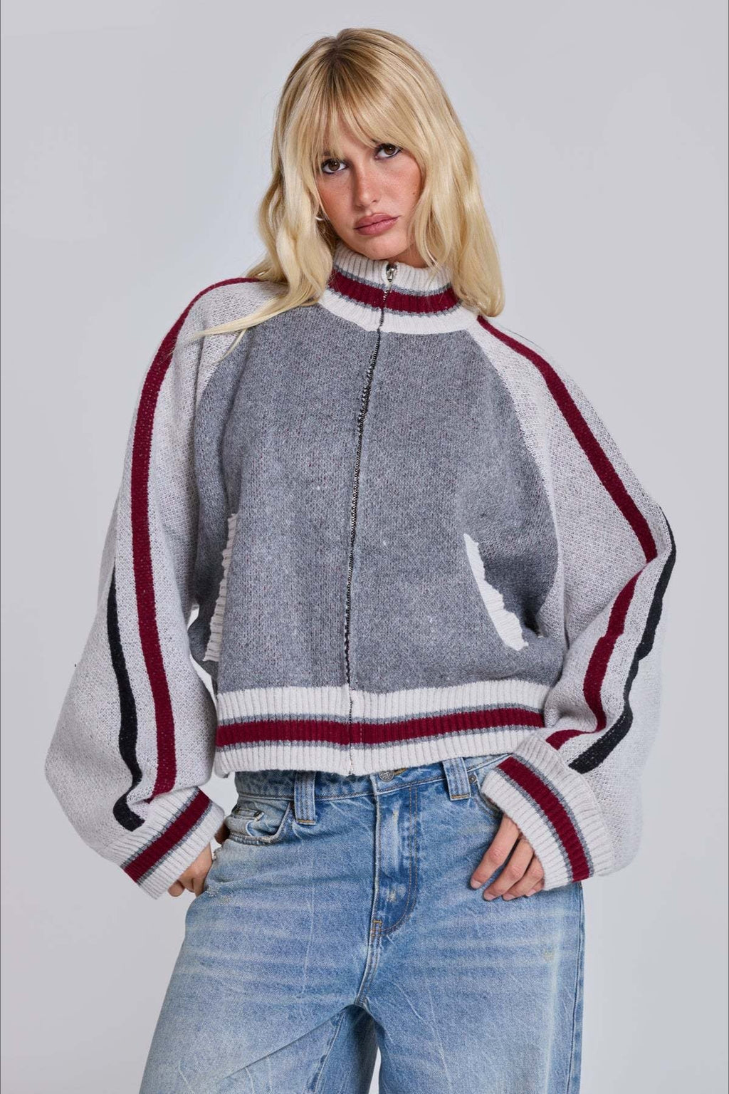 Retro Gothic Colorblock Zip-up Knit Sweater